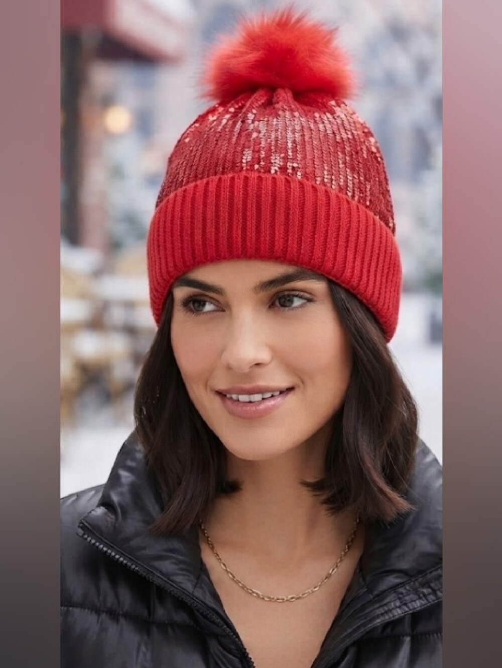 INC International Concepts Kids Red Sequin Pom Beanie